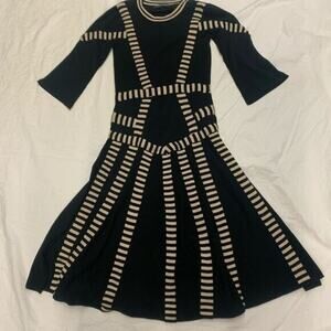 NEW Sz XS (0-2) Tabula Rasa Litho Stripe Dress Knit Sweater Thick Black A-line